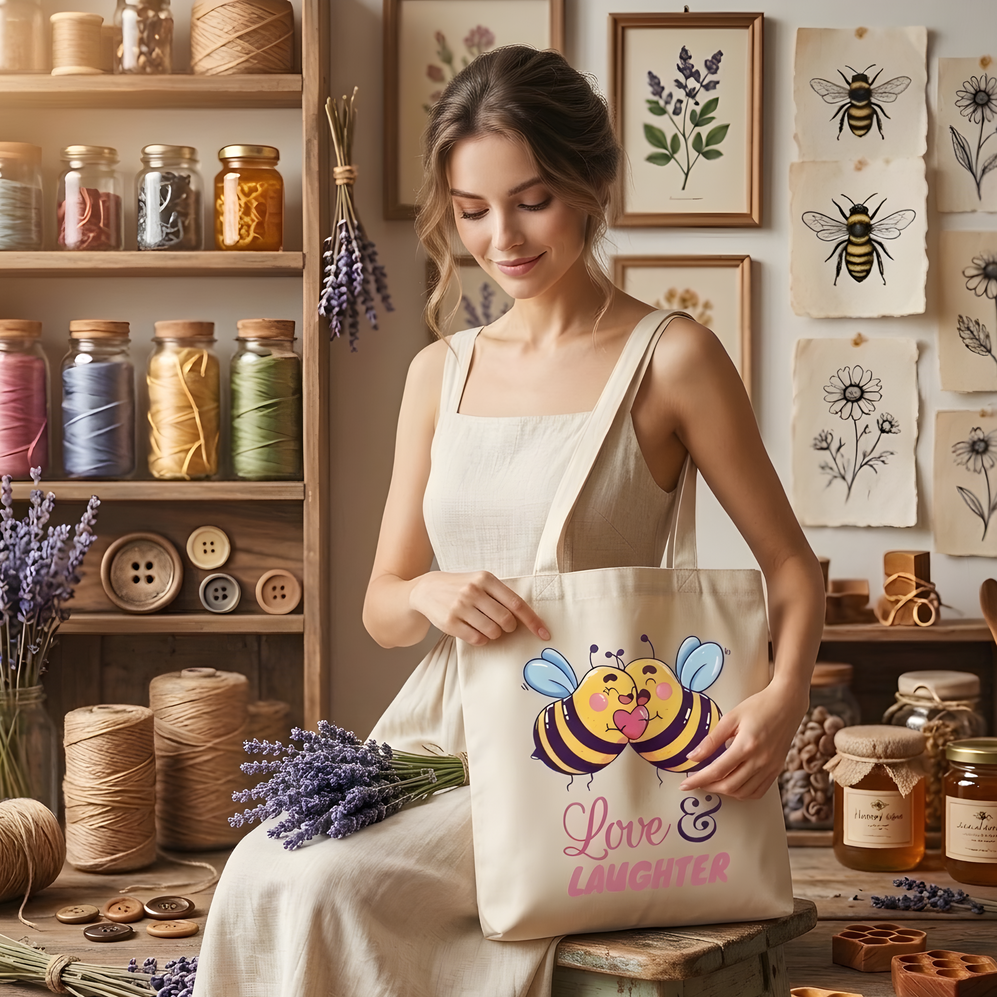 "Love & Laughter" Premium Eco-Friendly Cotton Tote Bag