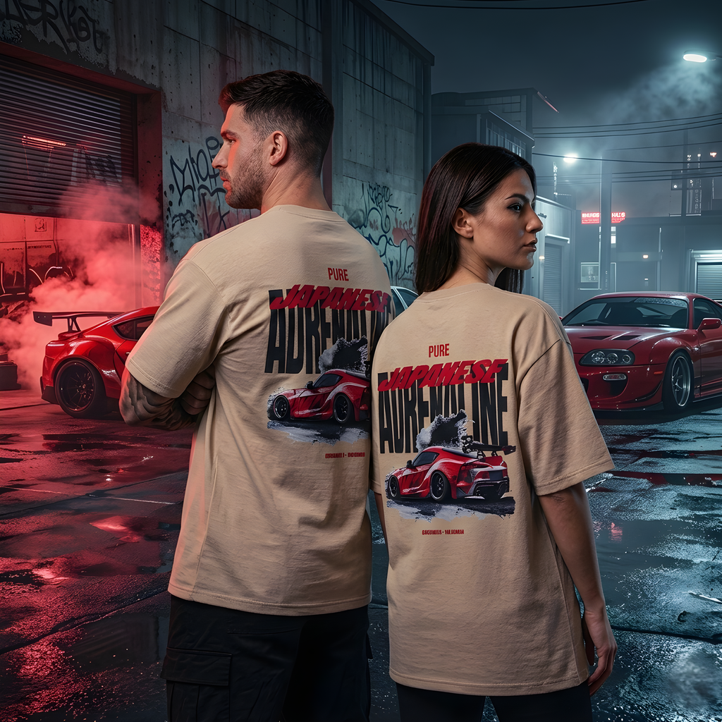 "Japanese Adrenaline" Heavyweight UNISEX Oversized Tee – Desert Sand