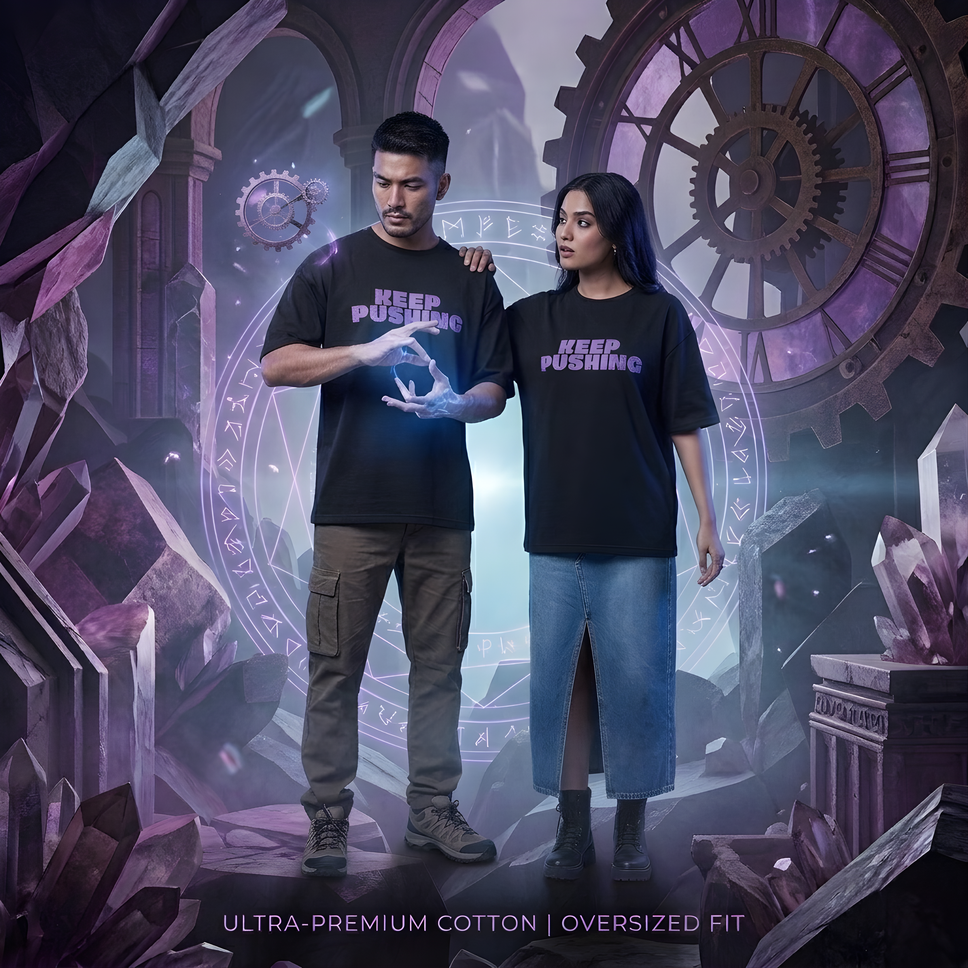 "KEEP PUSHING" Urban Mystic UNISEX Oversized T-Shirt – Limitless Reality Collection