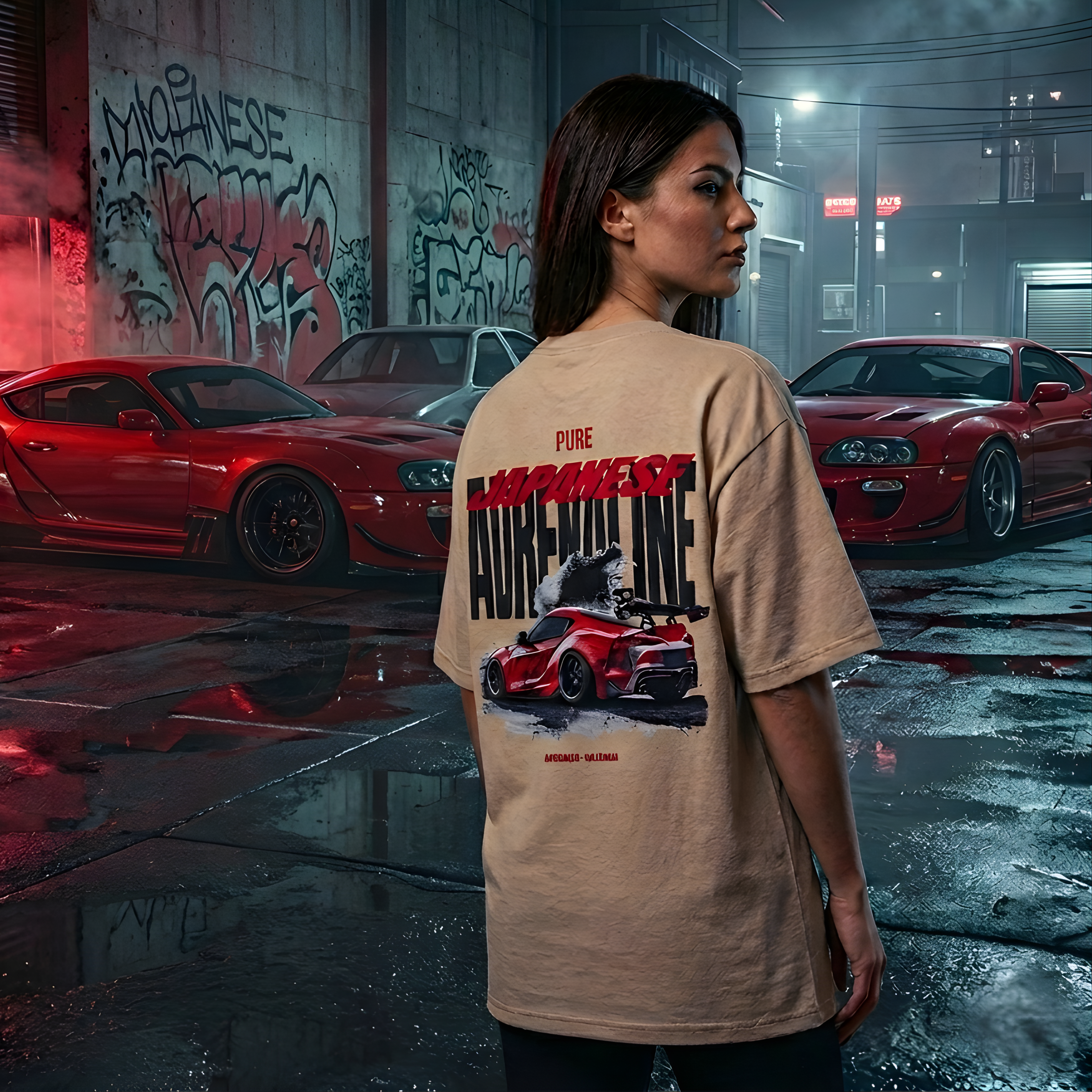 "Japanese Adrenaline" Heavyweight UNISEX Oversized Tee – Desert Sand