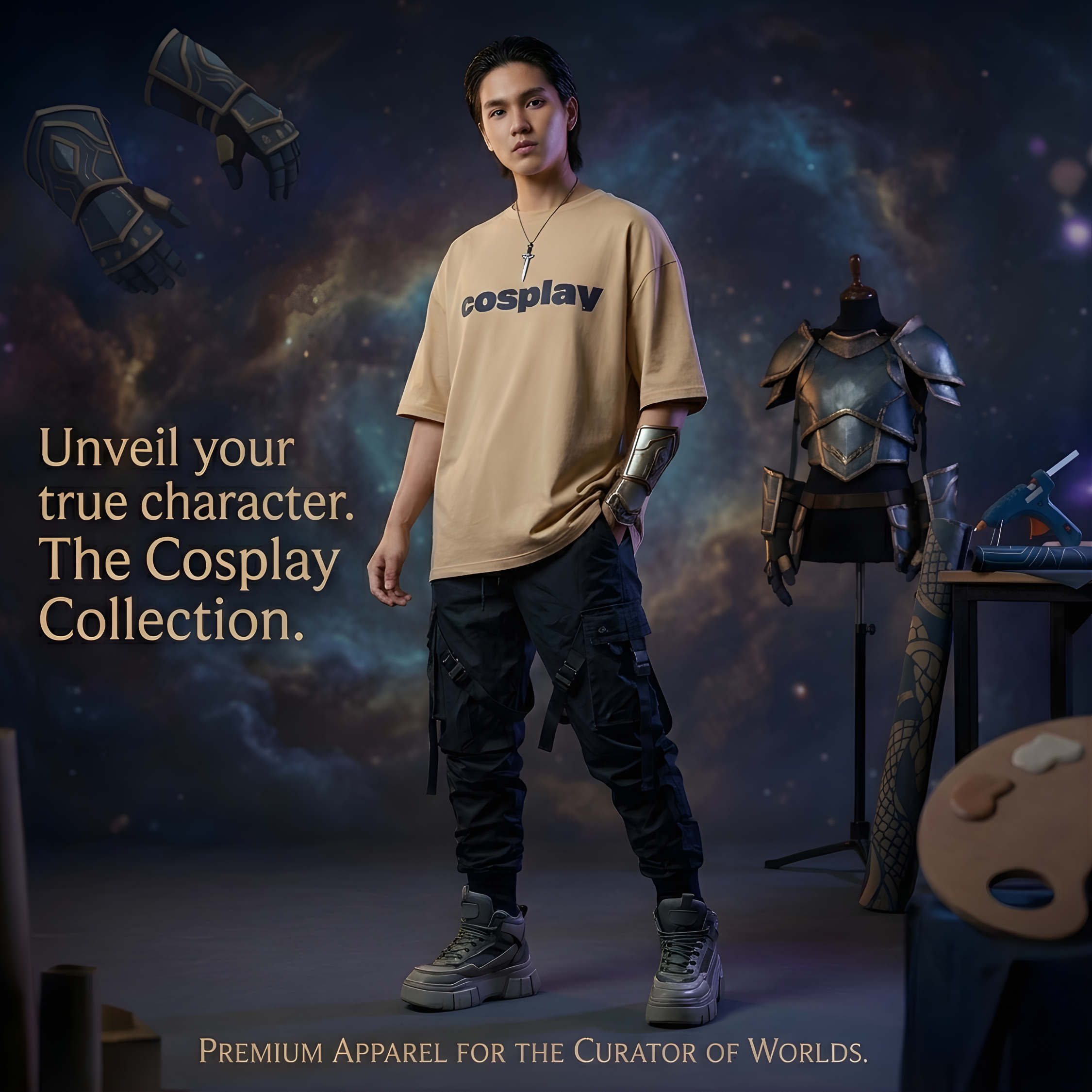 Pure Cotton Cosplay Drop-Shoulder Oversized T-shirt