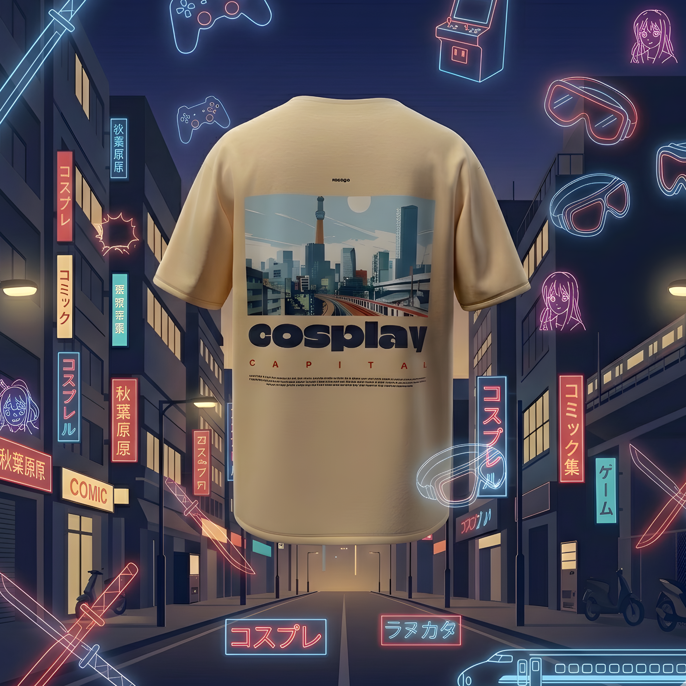 Pure Cotton Cosplay Drop-Shoulder Oversized T-shirt