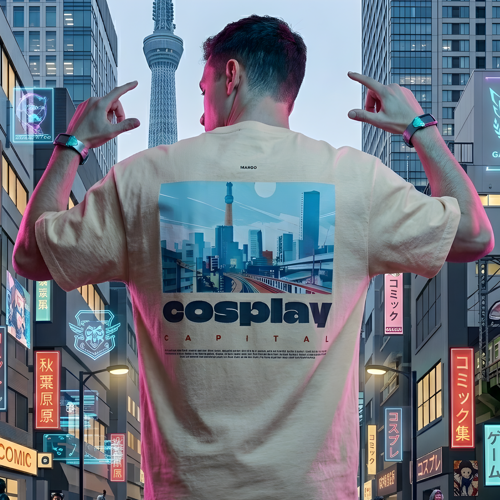 Pure Cotton Cosplay Drop-Shoulder Oversized T-shirt