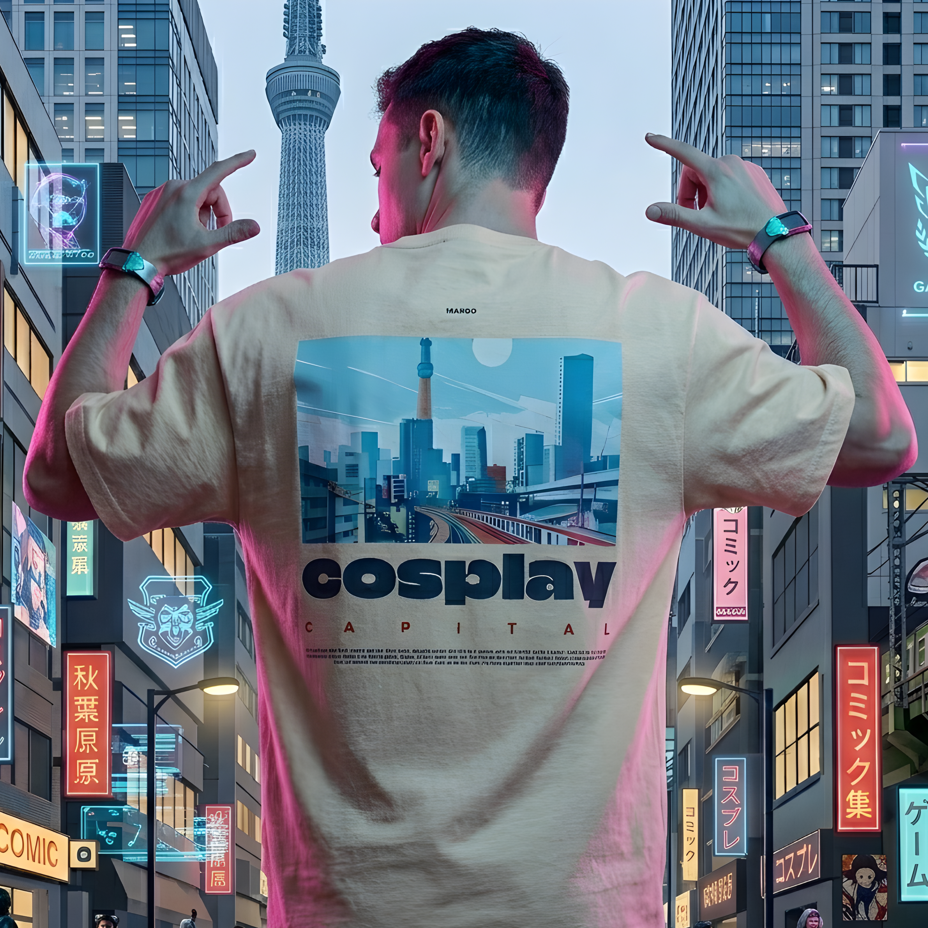 Pure Cotton Cosplay Drop-Shoulder Oversized T-shirt